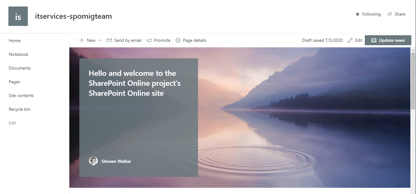 Screenshot of a Teams site in SharePoint Online Screenshot of a Teams site in SharePoint Online, showing a welcome page and navigation menu down the lefthand side